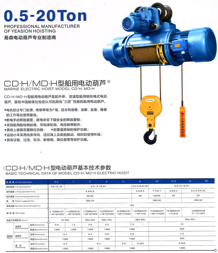 CD-H、MD-H型船用电动葫芦--